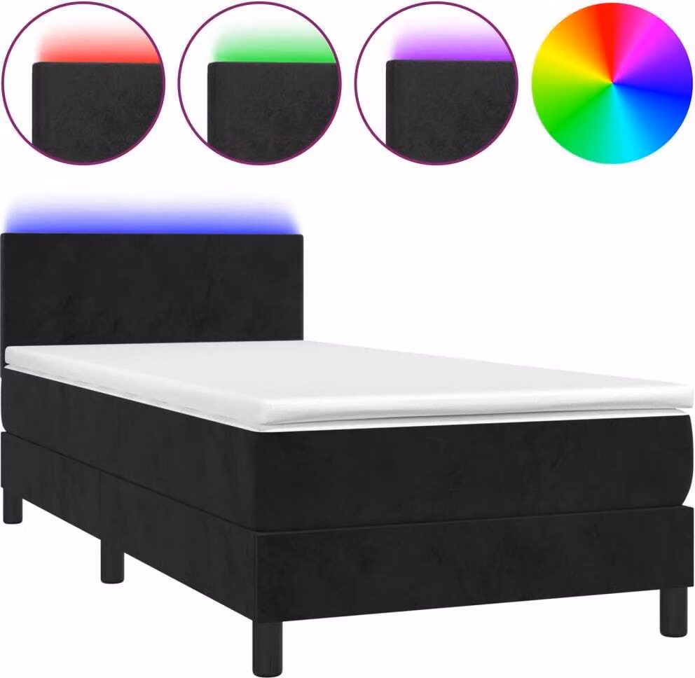 Letto a Molle con Materasso e LED Nero 90x200 cm in Velluto