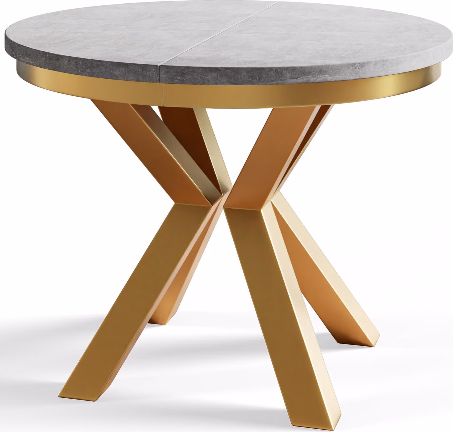 Tavolo rotondo per sala da pranzo LOFT, tavolo allungabile diametro: 120 cm/200 cm, tavolo da soggiorno colore: grigio, con gambe in metallo color oro