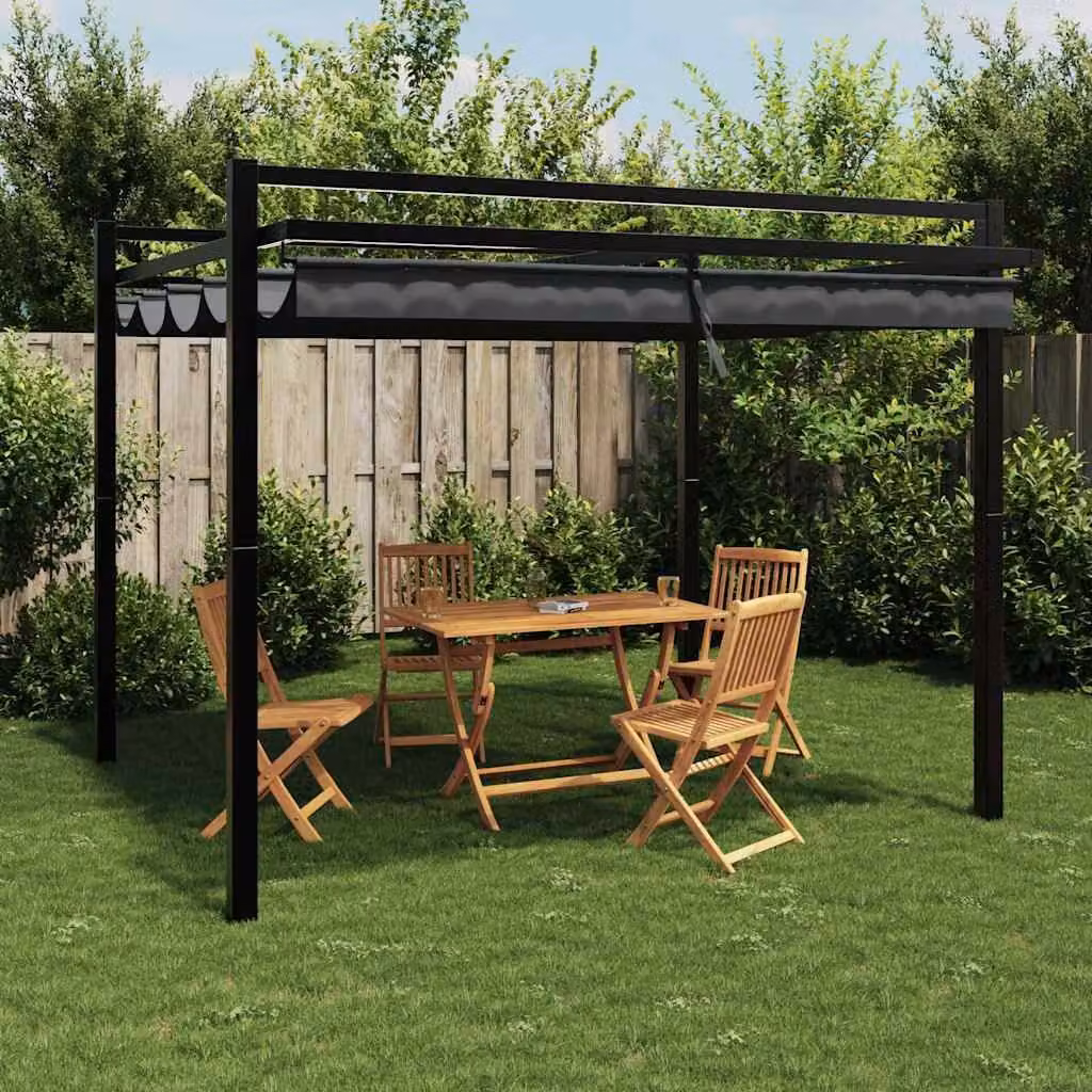 vidaXL Gazebo da giardino moderno con tetto retrattile in poliestere e struttura in alluminio, colore antracite, L: 309,5 cm, P: 297 cm, H: 233 cm