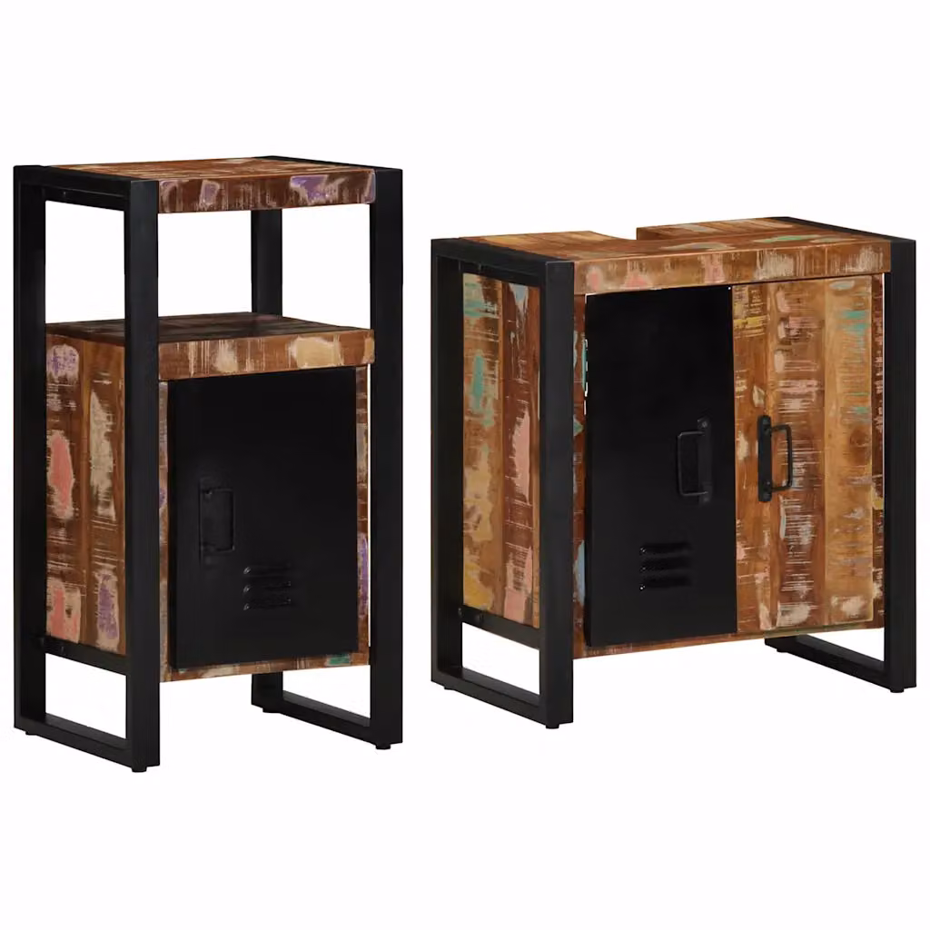 Set di mobili per il bagno moderno vidaXL in legno 2 pezzi multicolore e nero – 1