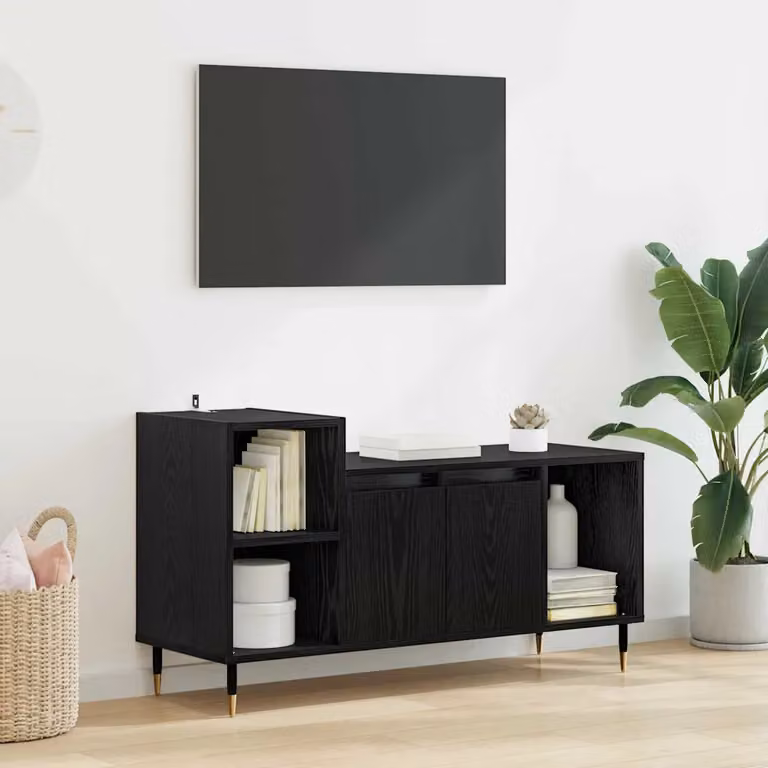 Mobile TV vidaXL moderno in legno e metallo nero, L 100 cm x P 35 cm x H 55 cm