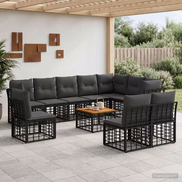 Maison Exclusive - Set da esterno per divano, 11 pezzi, colore nero e grigio scuro, materiale: poliestere