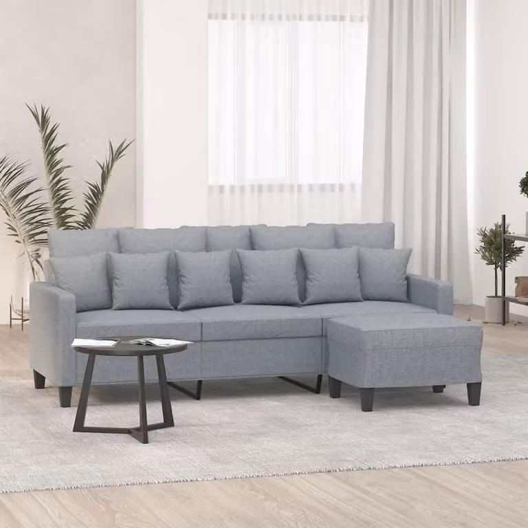 vidaXL Divano a 3 Posti Moderno con Poggiapiedi Grigio Chiaro in Tessuto L: 198 cm, P: 80 cm, H: 77 cm