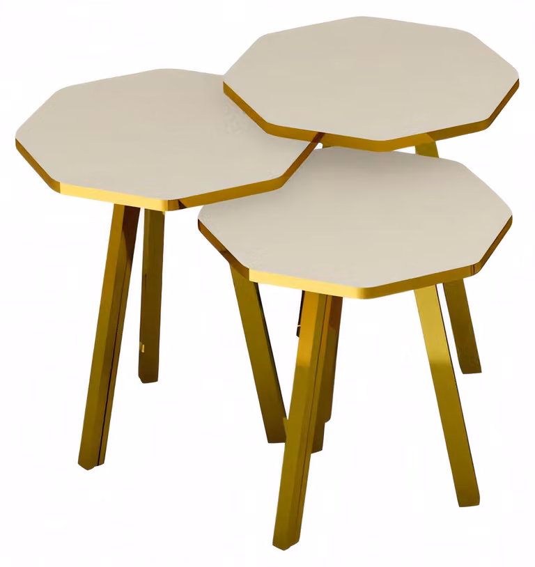 Elegantes weißes Couchtisch-Set aus Holz und Metall im modernen Stil