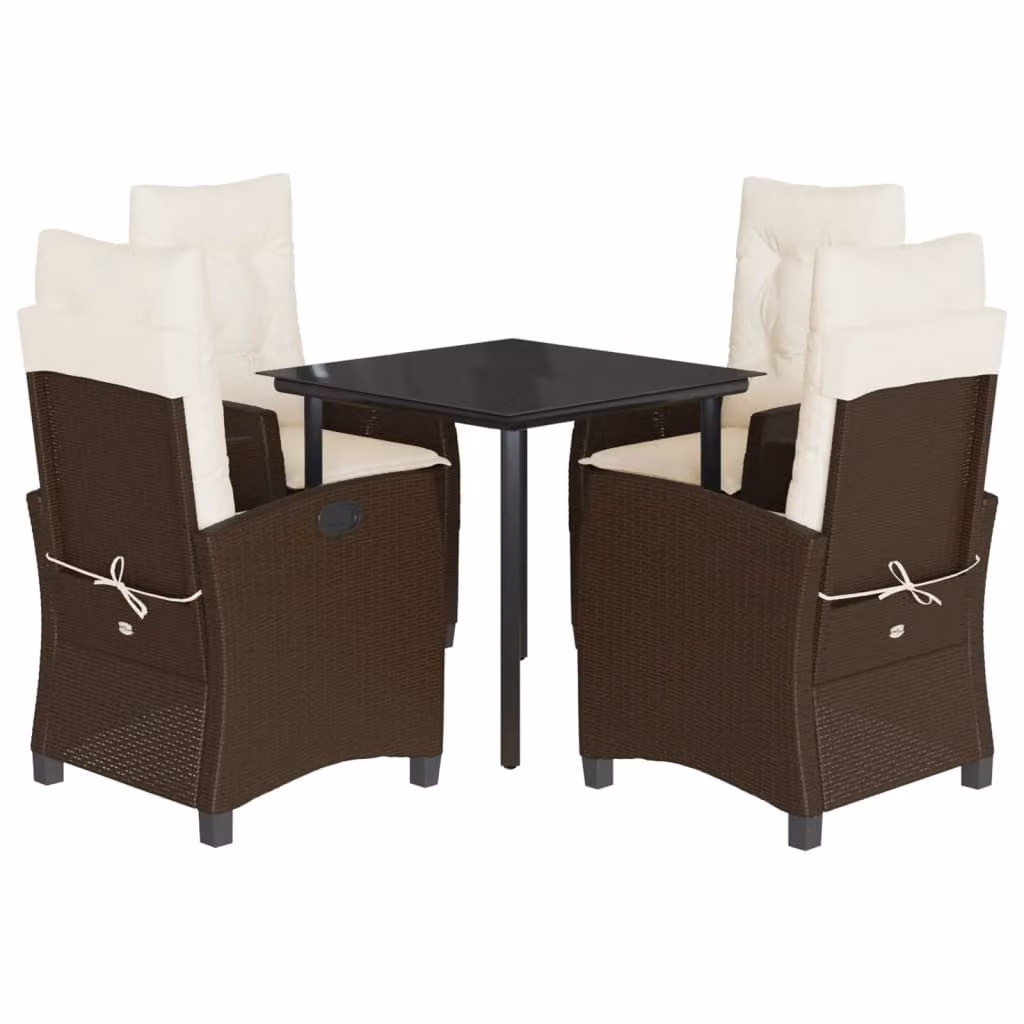 Set da Pranzo da Giardino 5pz con Cuscini in Polyrattan Marrone