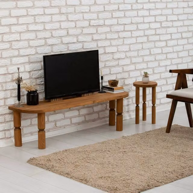 Mobile porta TV Fengshen, Credenza da soggiorno, Armadio basso per TV, Base parete attrezzata, 140x35h40 cm, Quercia