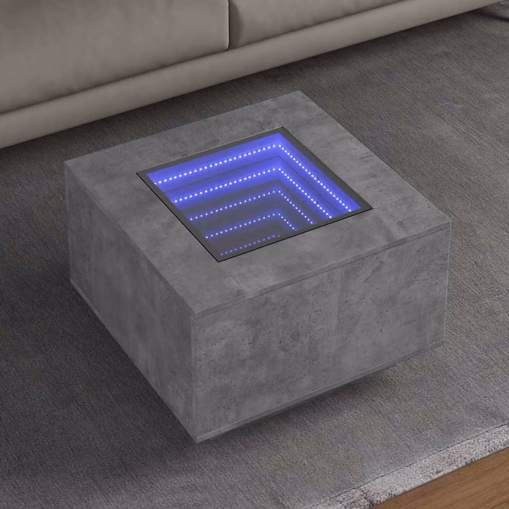 Tavolino da salotto vidaXL con LED, design moderno in grigio cemento e multistrato, L: 60 cm, P: 60 cm, H: 40 cm