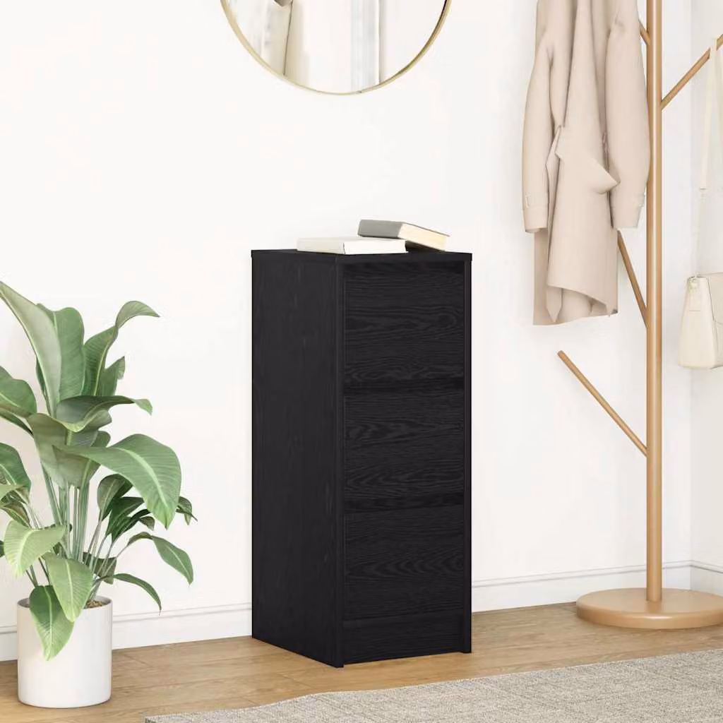 Credenza moderna vidaXL in legno multistrato e MDF, colore nero, L 29,5 cm x P 34 cm x H 76 cm