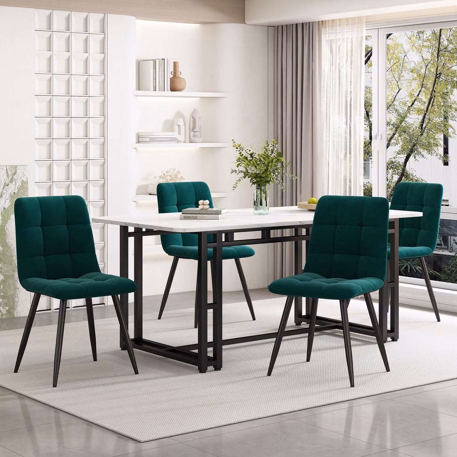 Abrihome 140x80cm tavolo da pranzo con 4 sedie, set da pranzo con sedie da pranzo in velluto