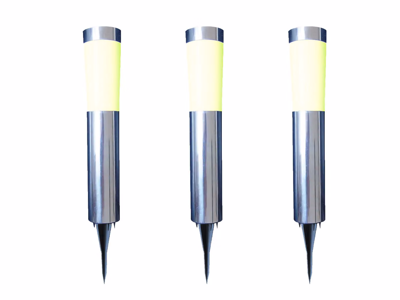 Set di 3 luci solari a picchetto per esterni, ideali per il giardino - illuminazione per vialetti in acciaio inossidabile