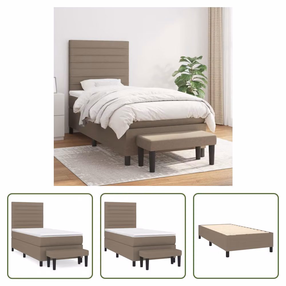 The Living Store Letto a molle con materasso Taupe 80x200 cm in tessuto
