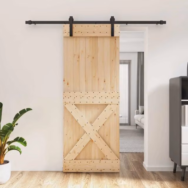 Porta scorrevole moderna vidaXL in legno e acciaio, colore marrone e nero, L: 80 cm, H: 210 cm – 1