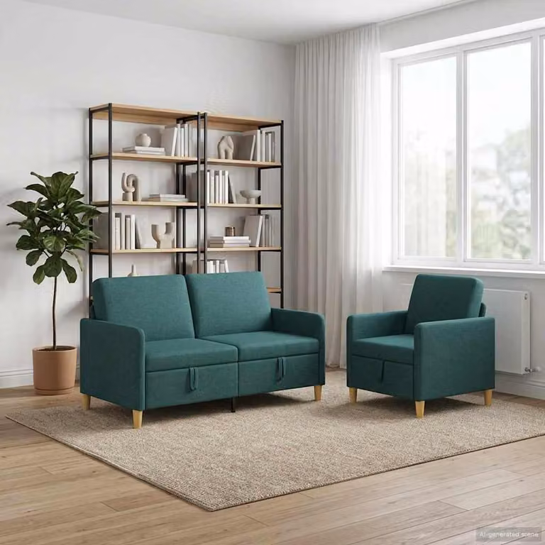 Set di 2 divani moderni vidaXL con contenitore, rivestimento in tessuto verde e marrone per il tuo soggiorno