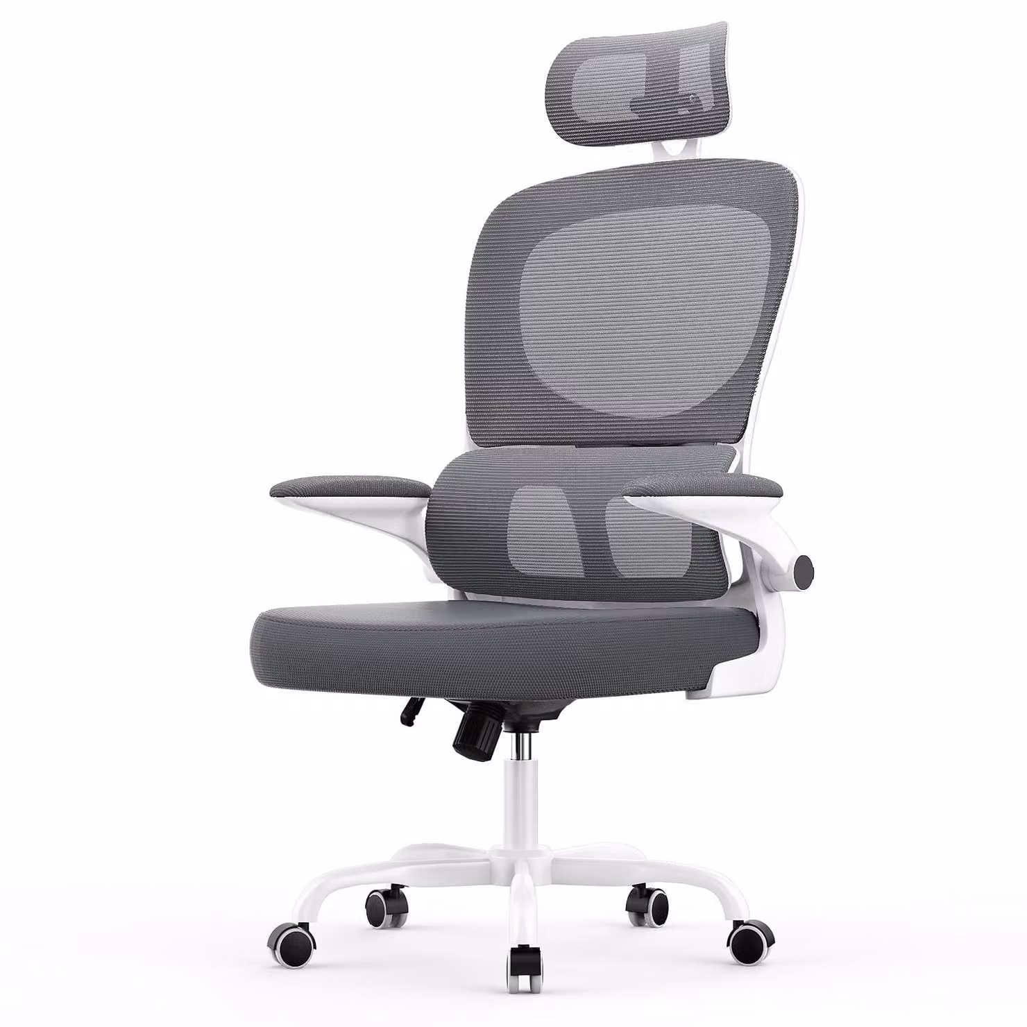 Sedia da ufficio ergonomica con poggiatesta e braccioli regolabili, schienale reclinabile a 120°, supporto lombare autoadattante, grigio scuro