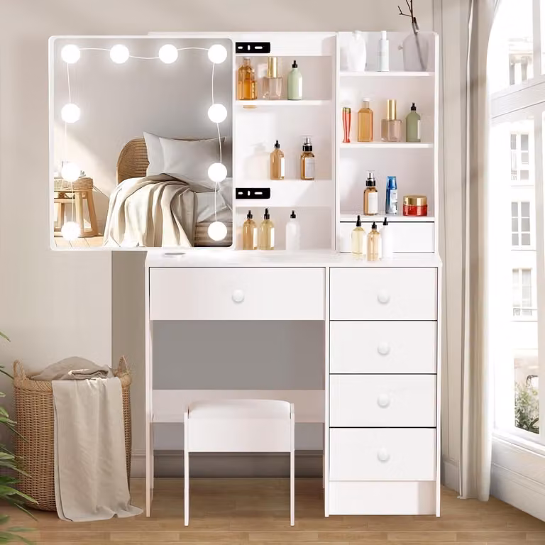 Tavolo da toilette con illuminazione a LED e specchio - Tavolo da toilette per il trucco
