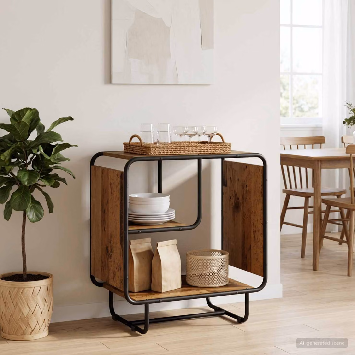 vidaXL Credenza in stile industrial in legno antico e metallo, colore marrone, L 60 cm x P 37.5 cm x H 64.5 cm