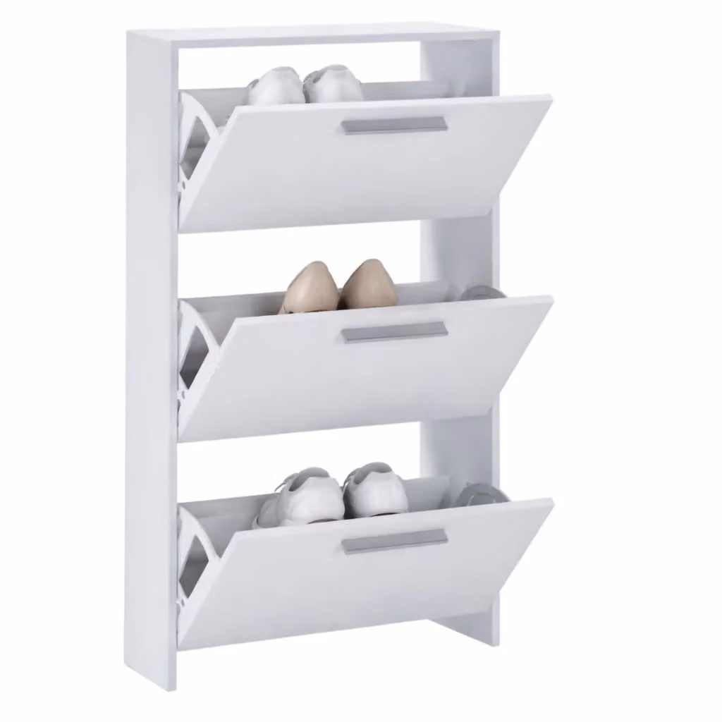 Mobile Portascarpe Seggiano DMORA Bianco con Roll Shutter e Ripiani Interni L: 69 cm, P: 28 cm, H: 115 cm – 2