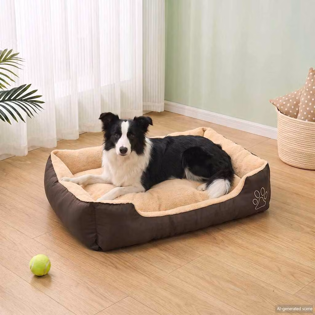 Letto riscaldato per cani vidaXL con cuscino imbottito, bordi rialzati e base antiscivolo, beige e marrone
