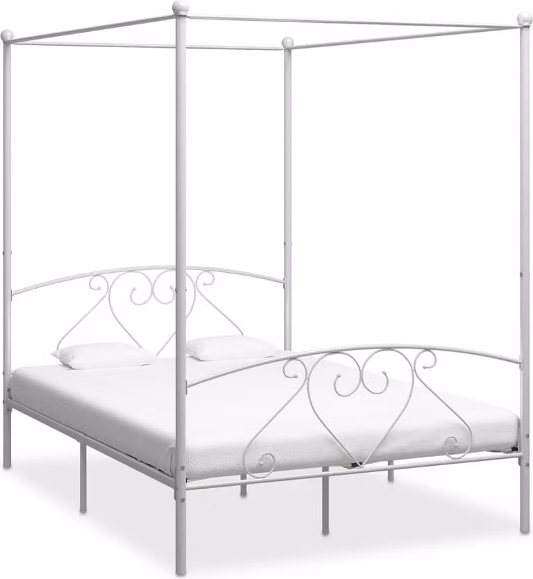 The Living Store Struttura letto a baldacchino in metallo bianco 160 x 200 cm