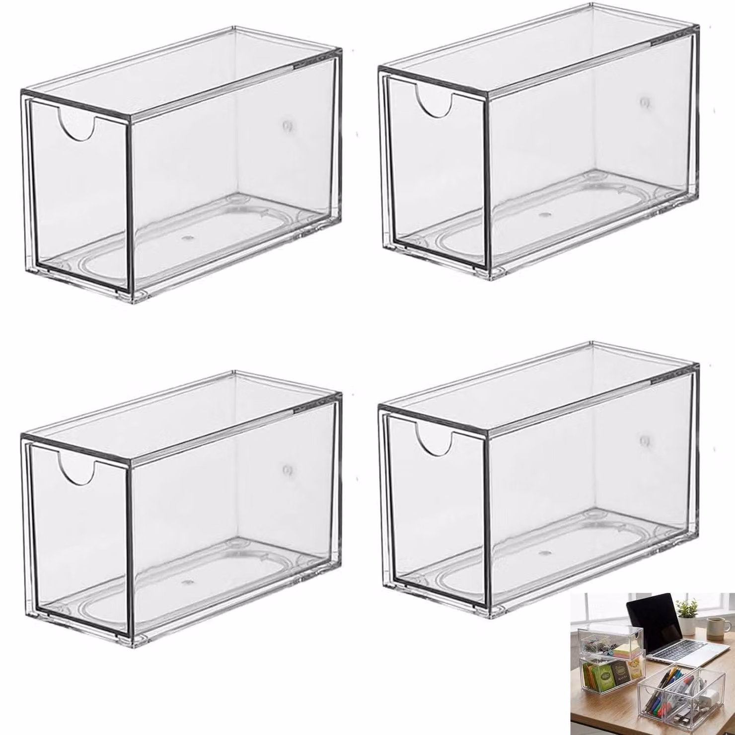 Set di 4 organizer da scrivania trasparenti in acrilico