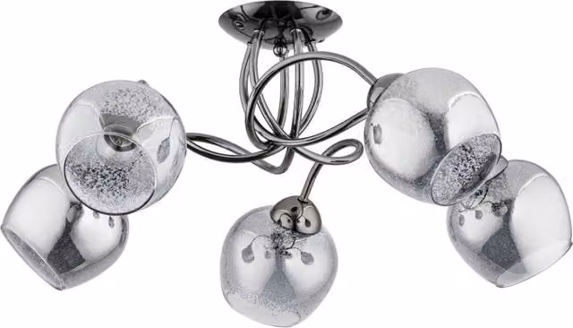 Lampadario a sospensione Alfa Infinity cromato con 5 lampadine E27 sostituibili in vetro trasparente e metallo
