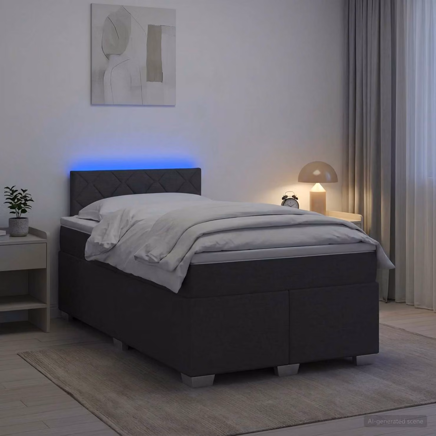 vidaXL Letto Box Spring con Materasso Ibrido e Illuminazione LED Grigio Scuro L/P/H: 120 x 200 cm