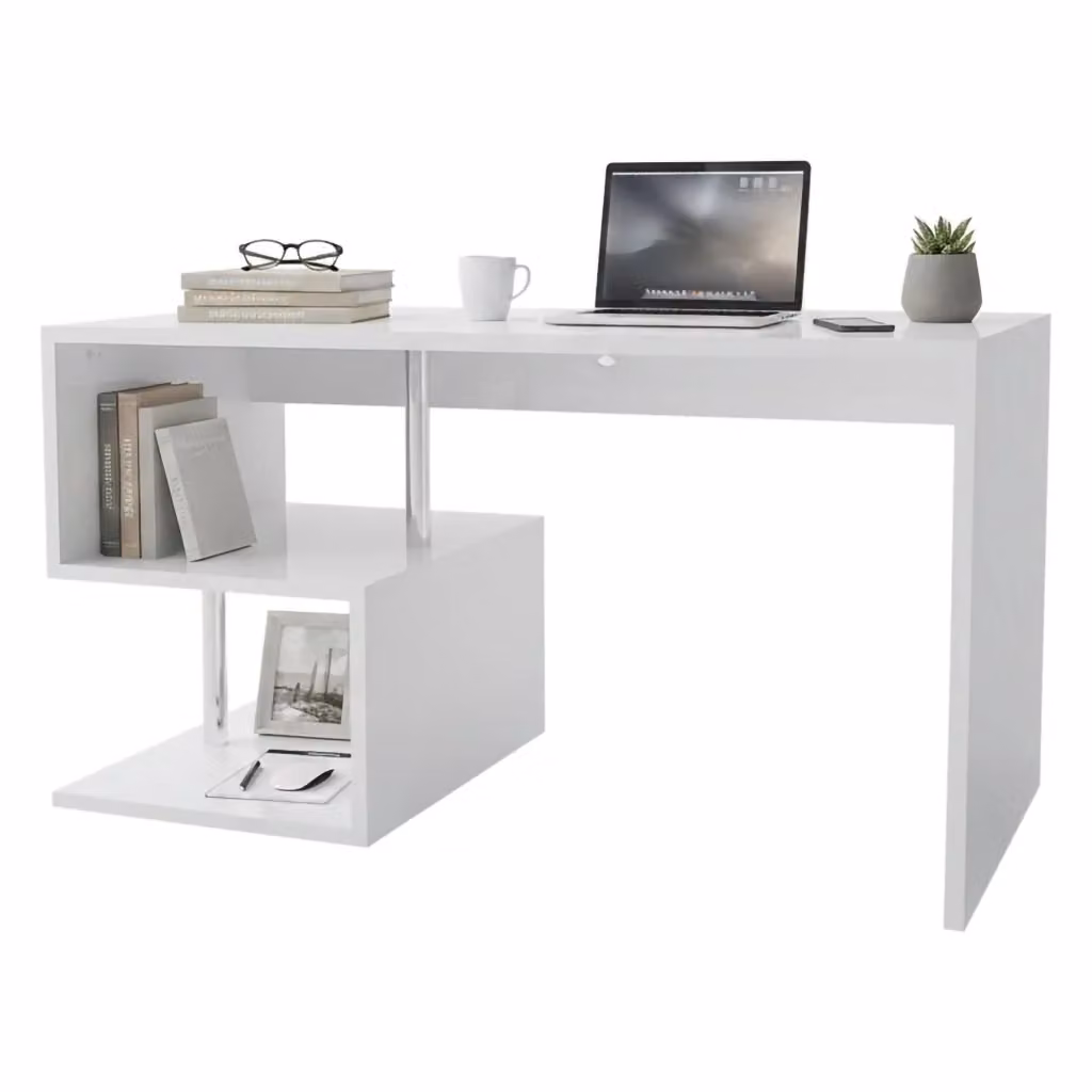 Scrivania DMORA Atemis per computer in MDF bianco lucido L: 140 cm, P: 60 cm, H: 78 cm – 2