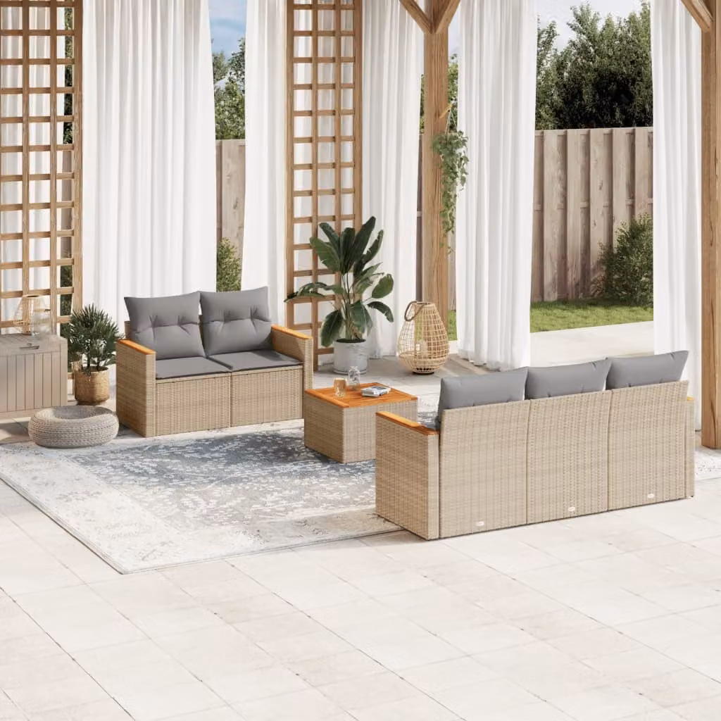 Set Divano da Giardino 6 pz vidaXL in Polyrattan con Cuscini Beige e Tavolino da Esterno a Forma di L – 1
