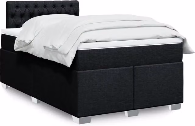 Letto Ibrido vidaXL con Giroletto a Molle e Materasso in Tessuto Nero e Bianco L/P/H: 120 x 190 x 100,5 cm – 1