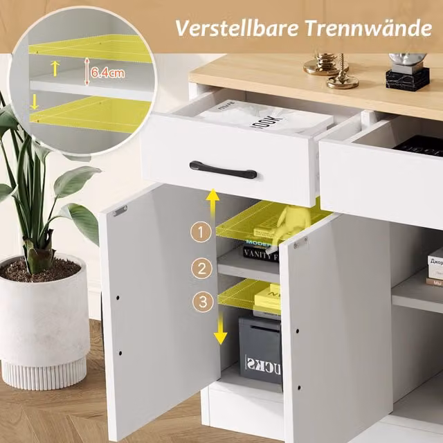 Credenza REDOM in MDF Bianca per Soggiorno e Camera da Letto L: 160 cm, P: 37 cm, H: 75 cm