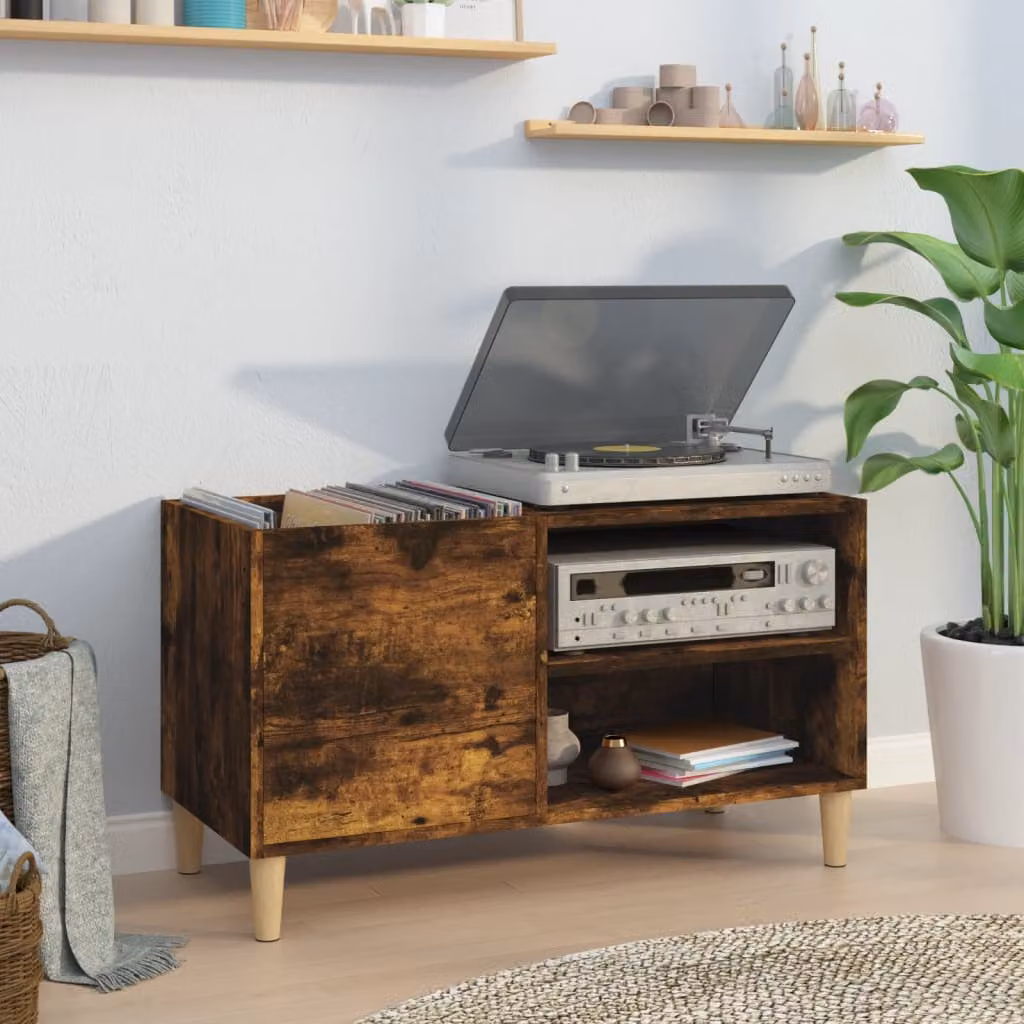 vidaXL Mobile Porta Dischi in Legno Multistrato Rovere Fumo, Marrone, L 84,5 cm x P 38 cm x H 48 cm