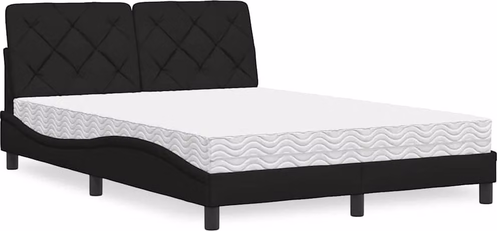 Letto con Materasso Nero 140x190 cm in Tessuto