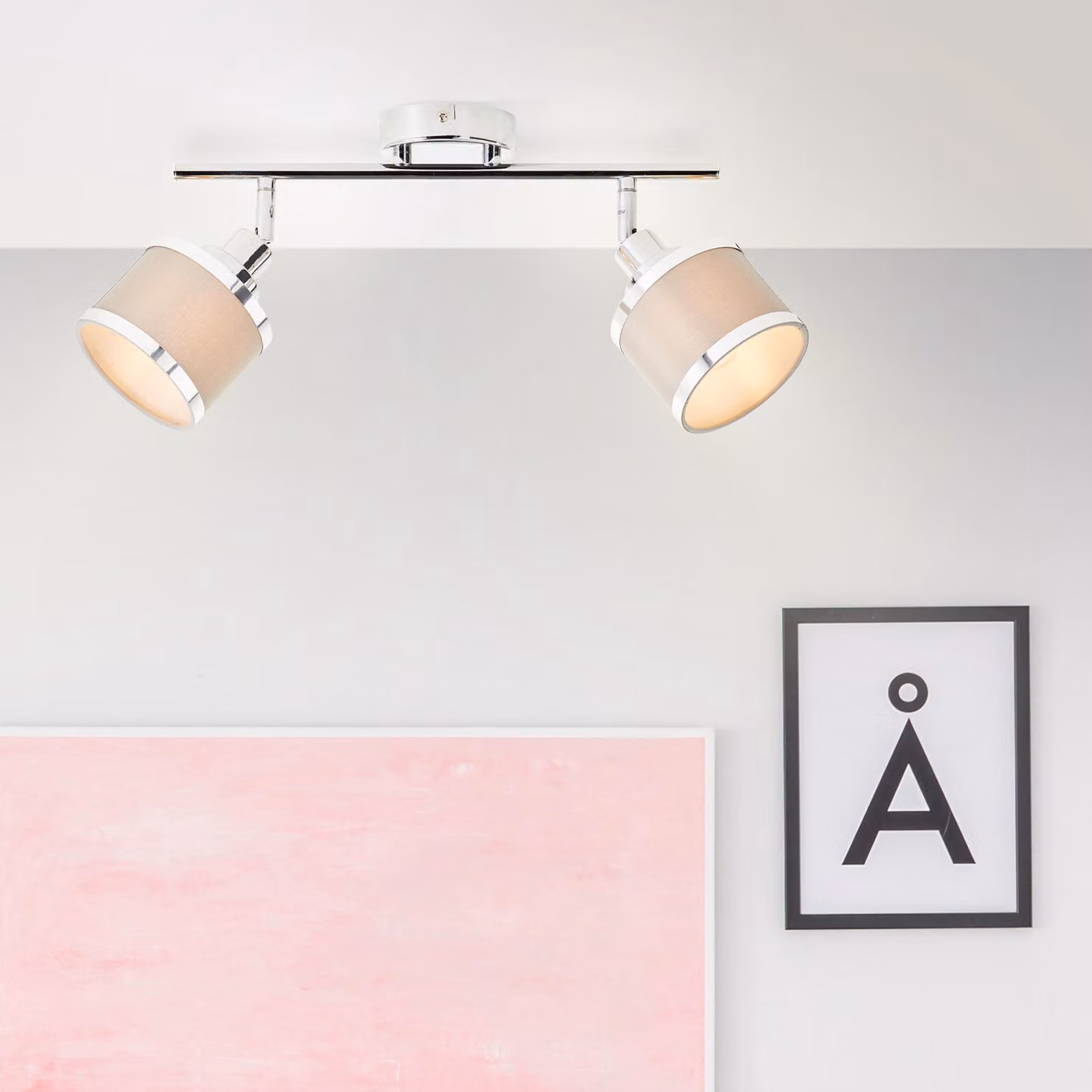 BRILLIANT Lampada da soffitto grigia ALEXIA | 22 x 49 x 10 cm | 2x E14 max. 28 W | Orientabile | Metallo/Tessuto