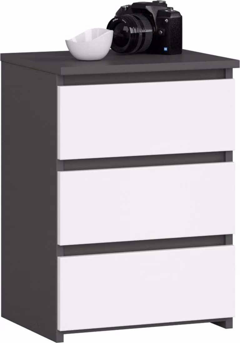Comodino, colore grigio scuro, dimensioni 40 x 57 x 35 cm
