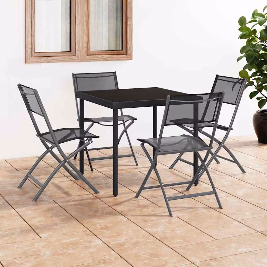 Set di 4 sedie pieghevoli vidaXL in acciaio nero e textilene per giardino e sala da pranzo