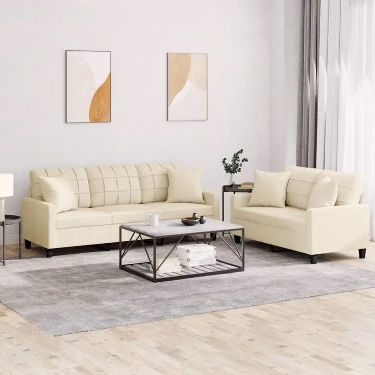 Maison Exclusive - Set divano a 2 posti con cuscini in ecopelle color crema