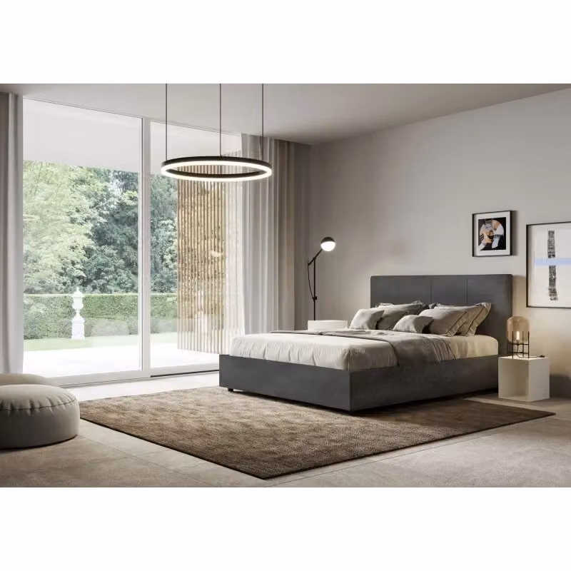 Letto imbottito con contenitore Ityhome Mika in microfibra grigio L: 145 cm, P: 220 cm, H: 122 cm – 2