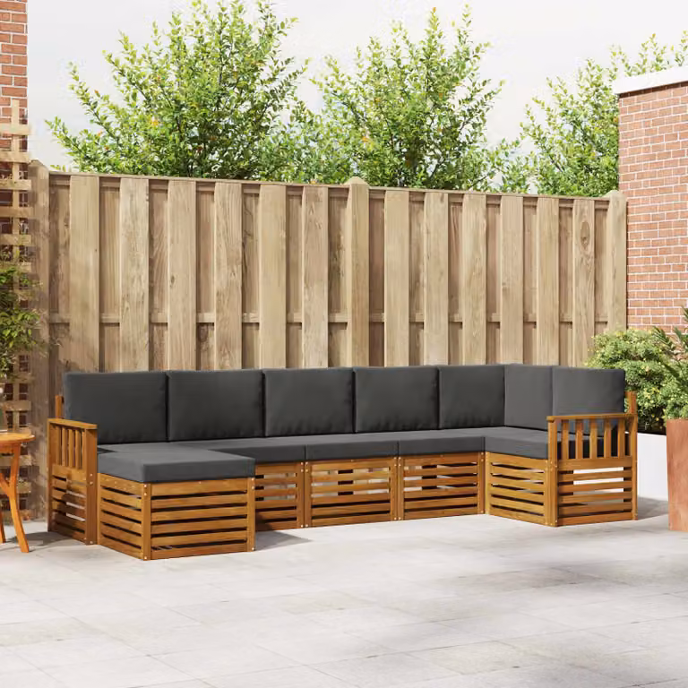 Set di divani da esterno vidaXL 7 pz in legno di acacia con cuscini beige e antracite a forma di L