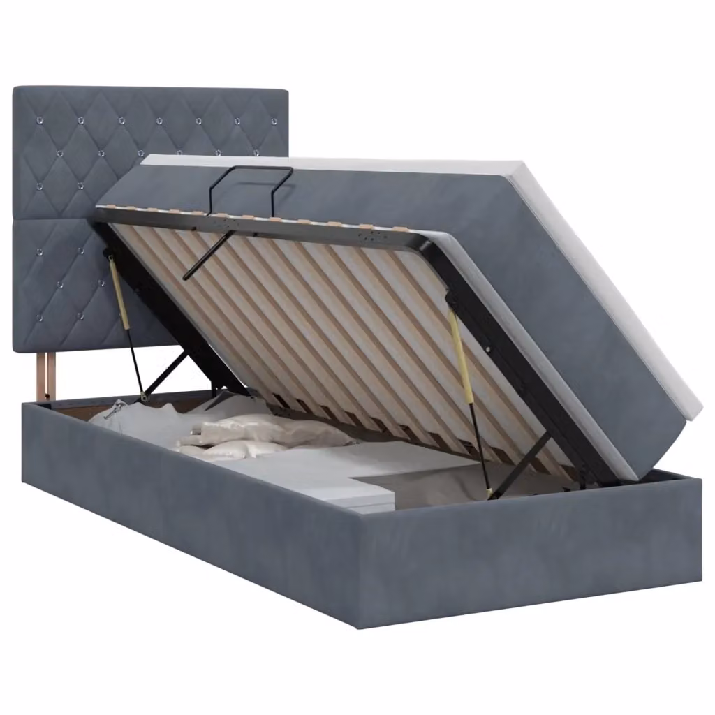 Letto con contenitore moderno vidaXL in tessuto grigio con base a sollevamento e porte USB L/P/H: 90 x 200 x 140 cm – 2