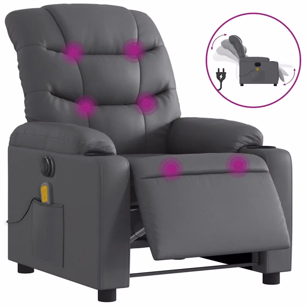 Poltrona Massaggiante Elettrica Reclinabile vidaXL in Similpelle Grigio con Braccioli – 2