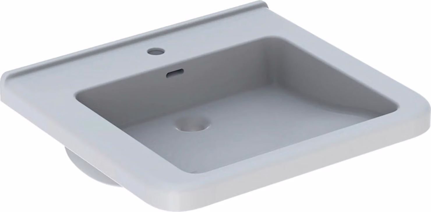 Geberit Renova Nr. 1 Comfort, lavabo avec encastrement, 600x550 mm, avec percement pour robinetterie, avec trop-plein, blanc, 128660000, 128660000