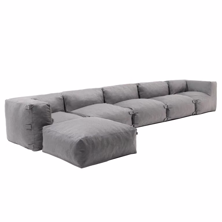 Divano ad angolo componibile 3 poltrone 2 angoli e 1 pouf grigio - Oviala Mixi