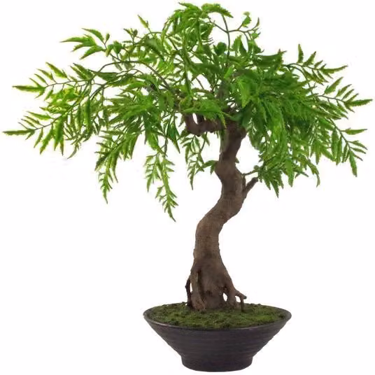 Pianta bonsai artificiale con foglie verdi in vaso di ceramica da tavolo
