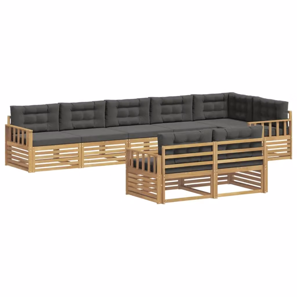 Set di divani da esterno a L vidaXL in legno di acacia con cuscini, Bianco e Antracite – 2