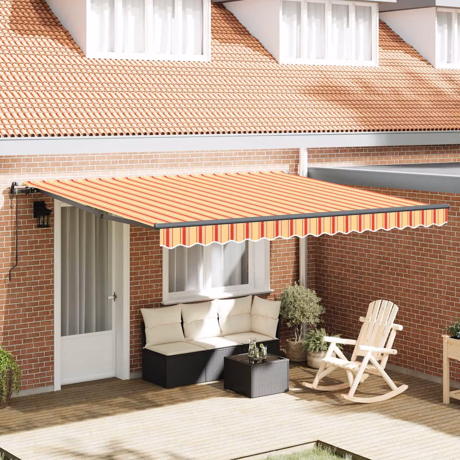 Tenda retrattile vidaXL in alluminio con bracci pieghevoli, colori giallo e arancione, L 400 cm x P 300 cm