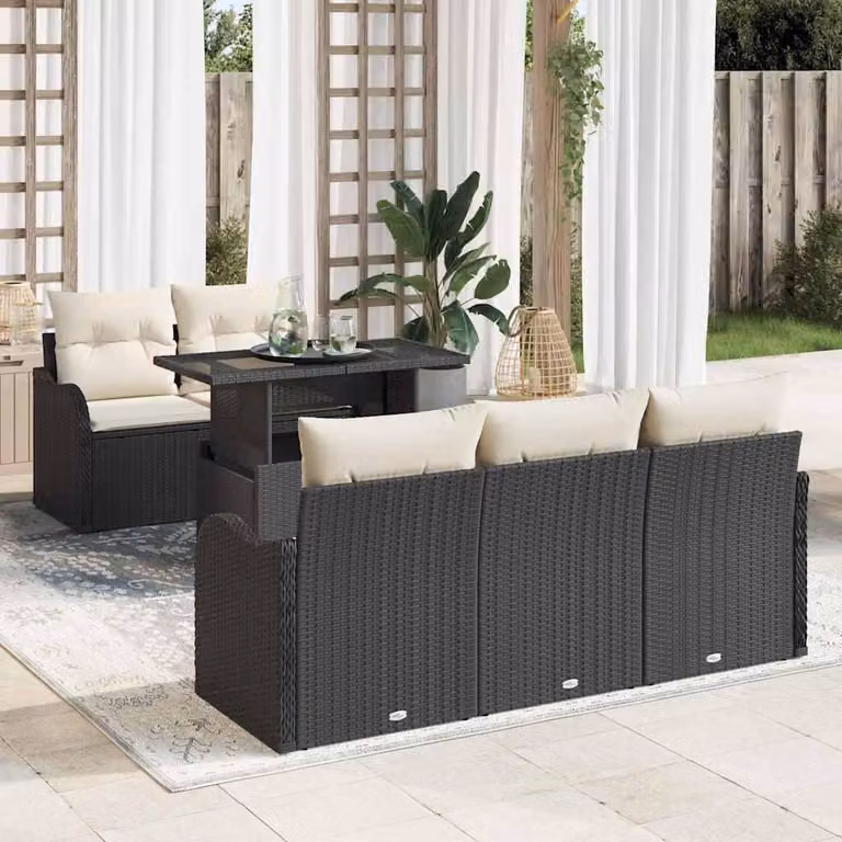 Maison Exclusive - Set Divano da Giardino 6 pcs Nero e Crema polyrattan