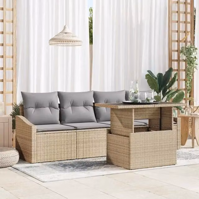 Set Divano da Giardino 5 pz Beige e Grigio Chiaro polyrattan 3348906