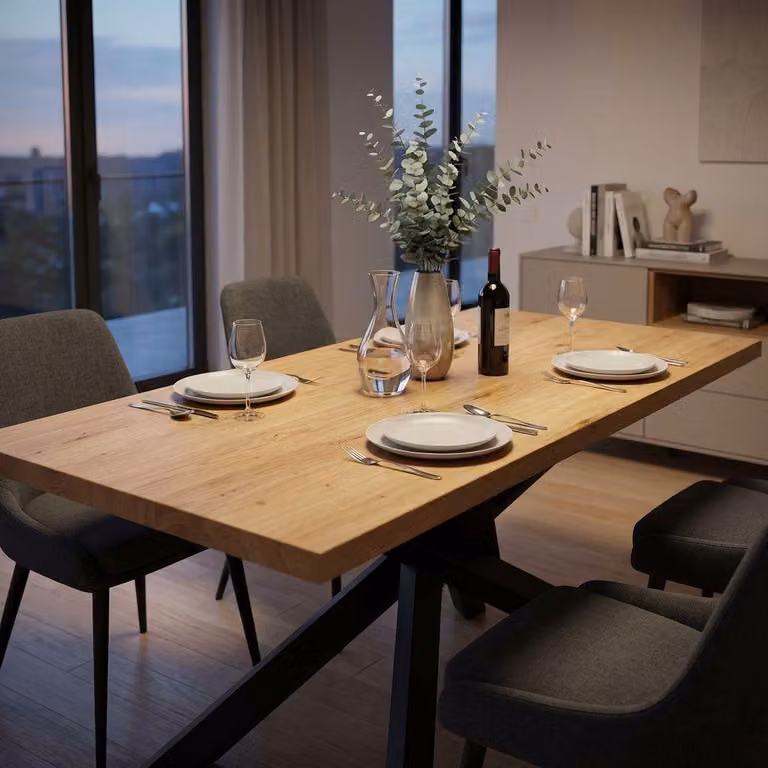 Milani Home - tavolo da pranzo fisso 250 x 100 x 76 cm, quercia chiaro, legno e metallo