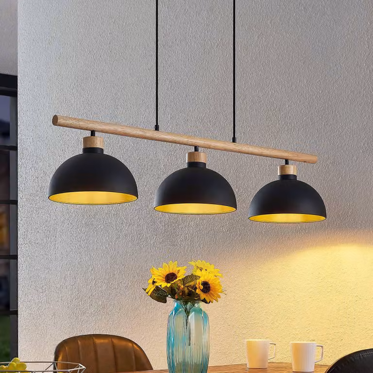 Lampada a sospensione Tirzana Lindby, dimmerabile, Nero, Soggiorno / Sala da pranzo, Metallo, Vintage, Lampada a sospensione