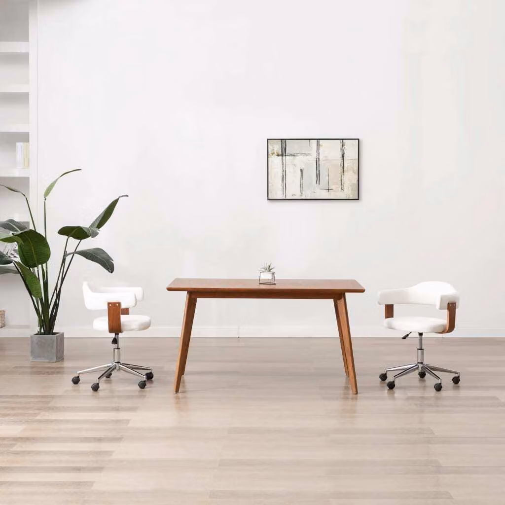 The Living Store sedia da pranzo girevole in legno curvato bianco e Pelle finta